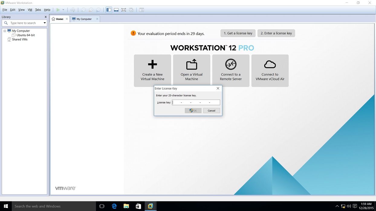Vmware Workstation 12 Pro Enter Licence Key To Activate Screenshot