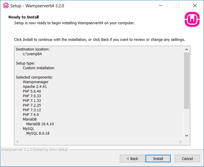 WampServer Installation Ready to Install Dialog box
