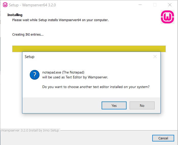 WampServer Installation choose default text editor dialog box screenshot