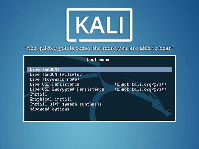Kali linux installation boot menu screenshot