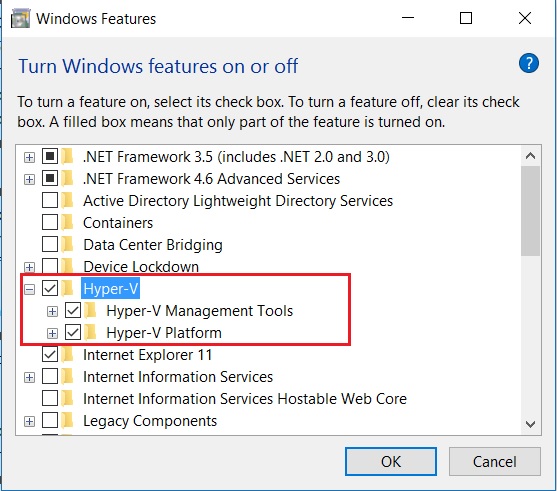 Windows 10 - Turn Windows feature on or off screenshot