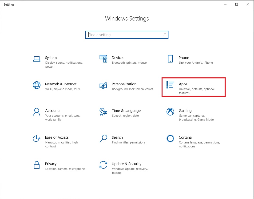 Windows 10 settings dialog box
