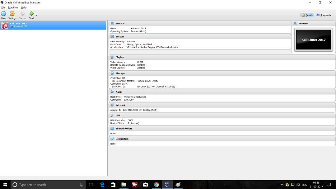 VirtualBox manager screenshot