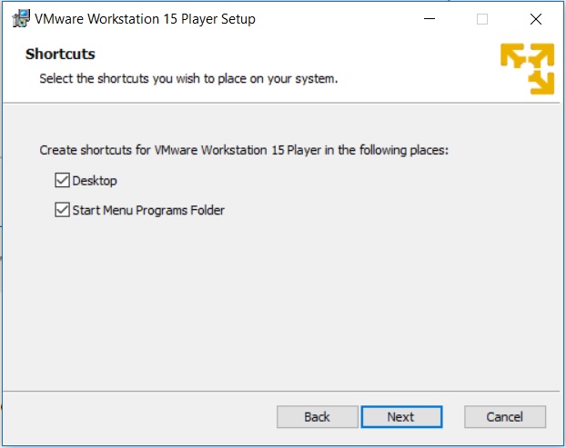 VMware Player 15 Installation - Shortcuts