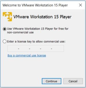 VMware Player 15 Installation - License
