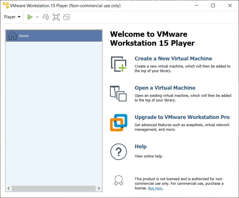 VMware Player 15.5 - Home Screen
