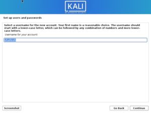 Install Kali Linux 2021 - Set up Users name Screenshot