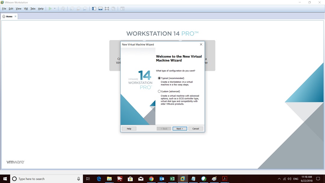 VMware workstation home - create a new virtual machine wizard - welcome screen screenshot