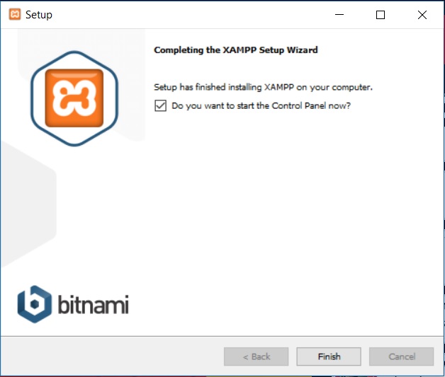 XAMPP installation on Windows - Setup Wizard - Installation Complete