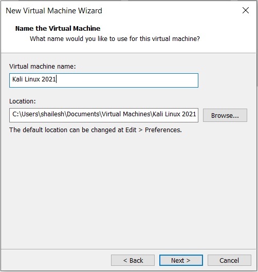 Kali Linux Installation - Name of VM