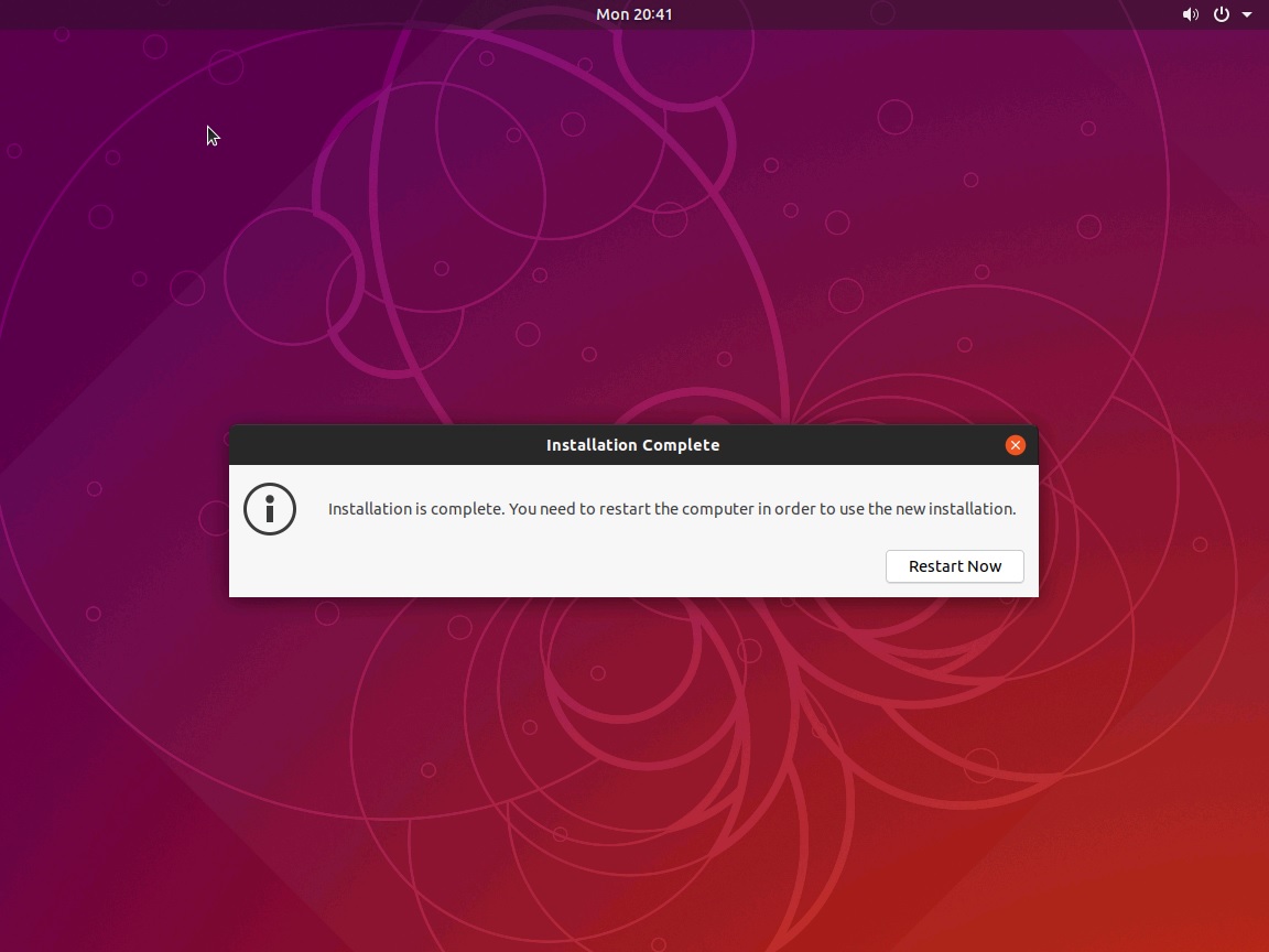 Hyper-V - Ubuntu Desktop installation - System restart