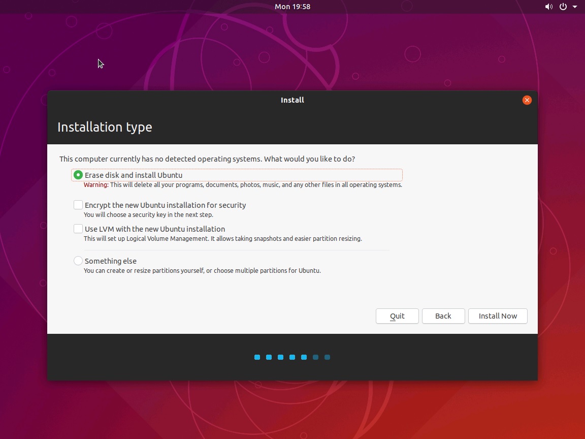 Hyper-V - Install Ubuntu Desktop - Select Installation type screenshot