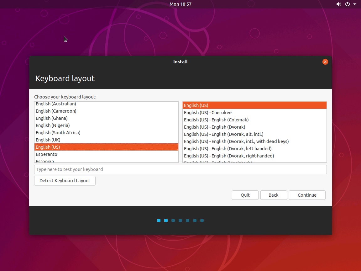 Hyper-V - Ubuntu Installation - Select Keyboard Layout