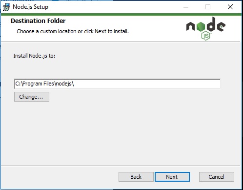 NodeJS installation - Choose destination installation folder