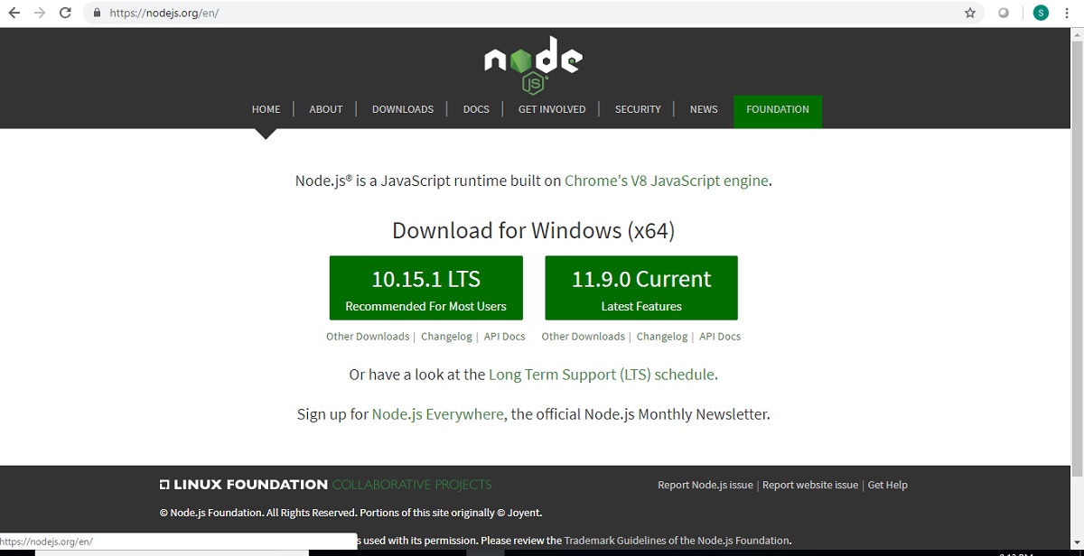 nodejs update windows