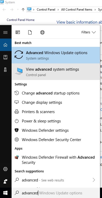 Windows 10 taskbar search - advanced settings