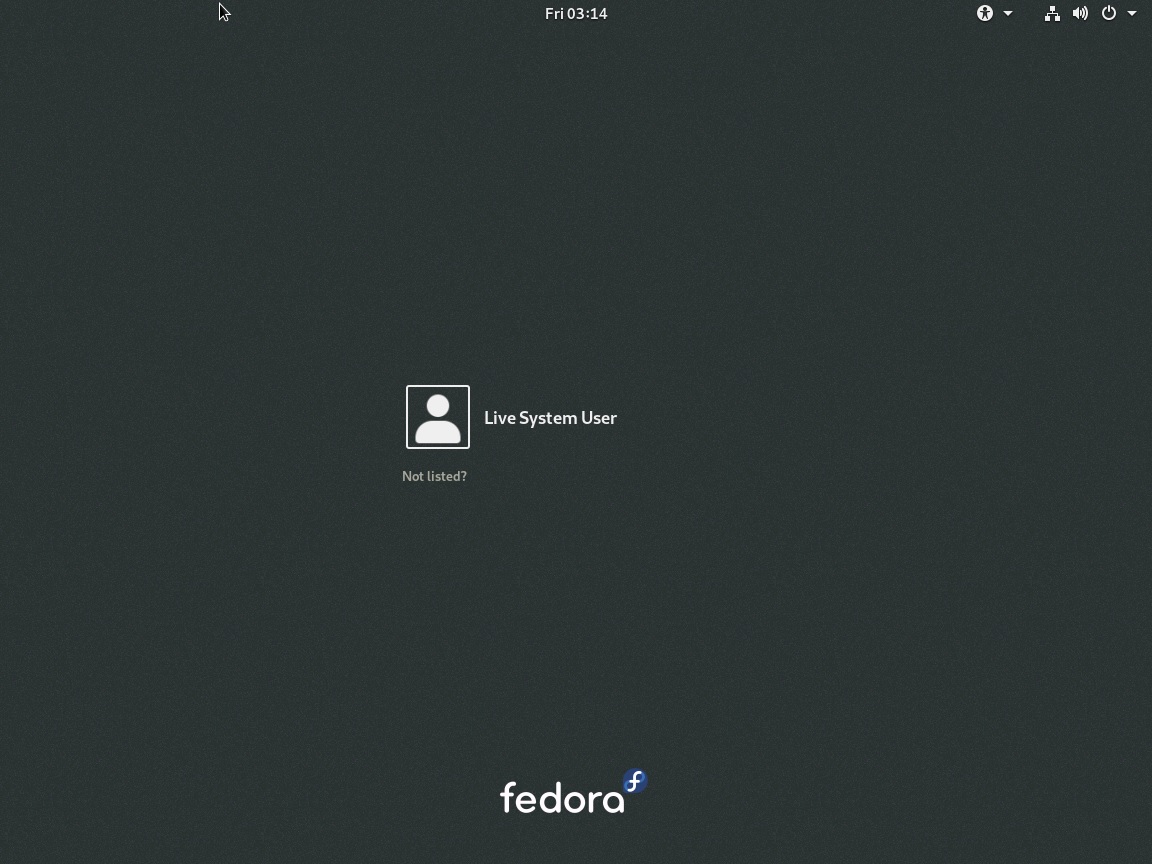 Fedora Workstation 29 - Live System user login