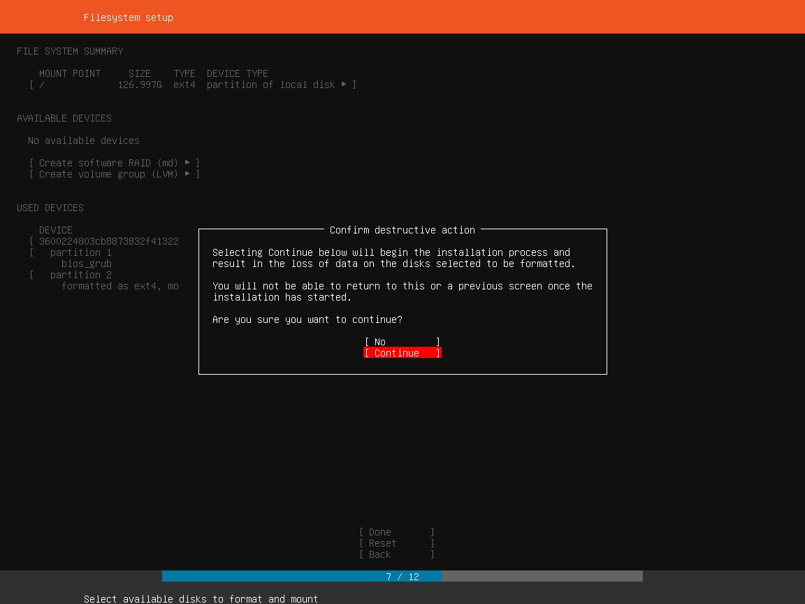 Ubuntu Server Installation - Confirm to start installation