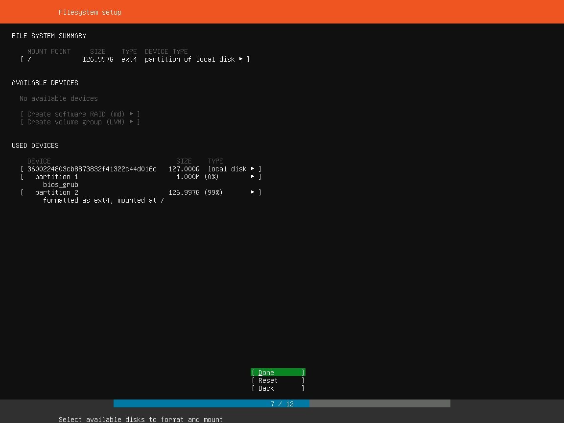 Ubuntu Server Installation - Filesystem  installation summary