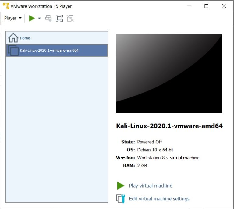 kali linux vmware workstation player 15 download