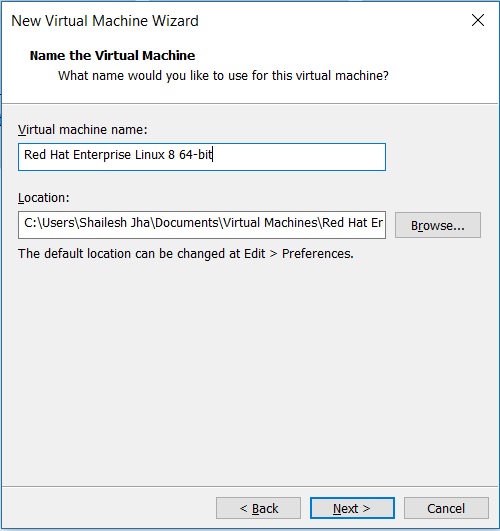 VMware Workstation - VM Installation - Enter VM name