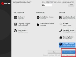 Red Hat Enterprise Linux 8 - Begin Installation