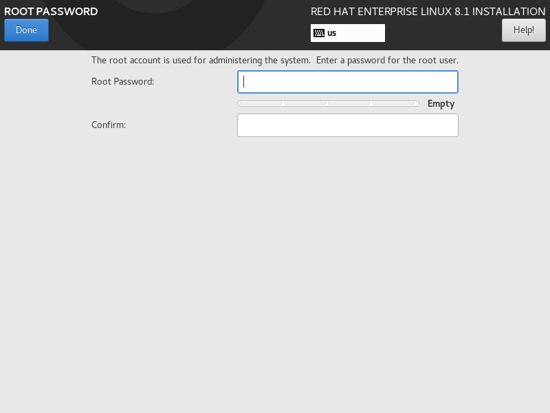 Red Hat Enterprise Linux 8 Installation Set Root Password